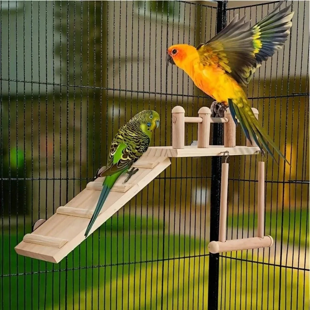 Bird Cage Toys Set – Wooden Perches, Swings & Climbing Ladders for Parrots