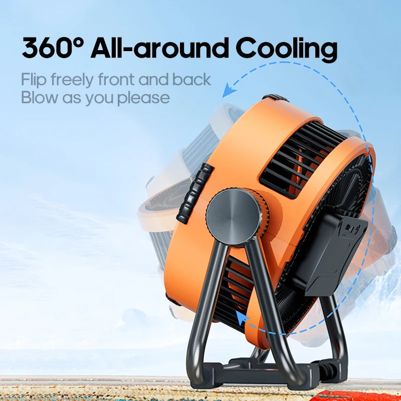 6-in-1 Outdoor Camping Fan – 20000mAh Rechargeable Ceiling & Desktop Fan with LED Light, Hook & Wireless Operation