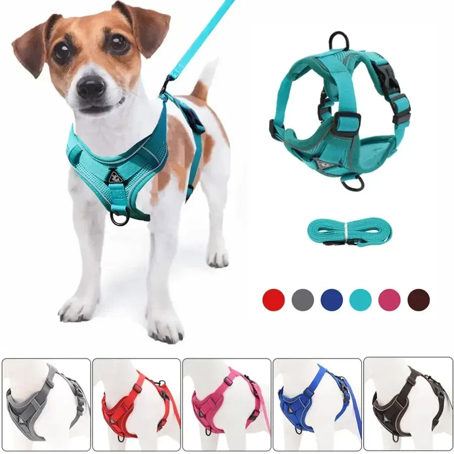 🐾 No Pull Dog Harness & Leash Set – Reflective Adjustable Mesh Vest for Small Dogs & Cats