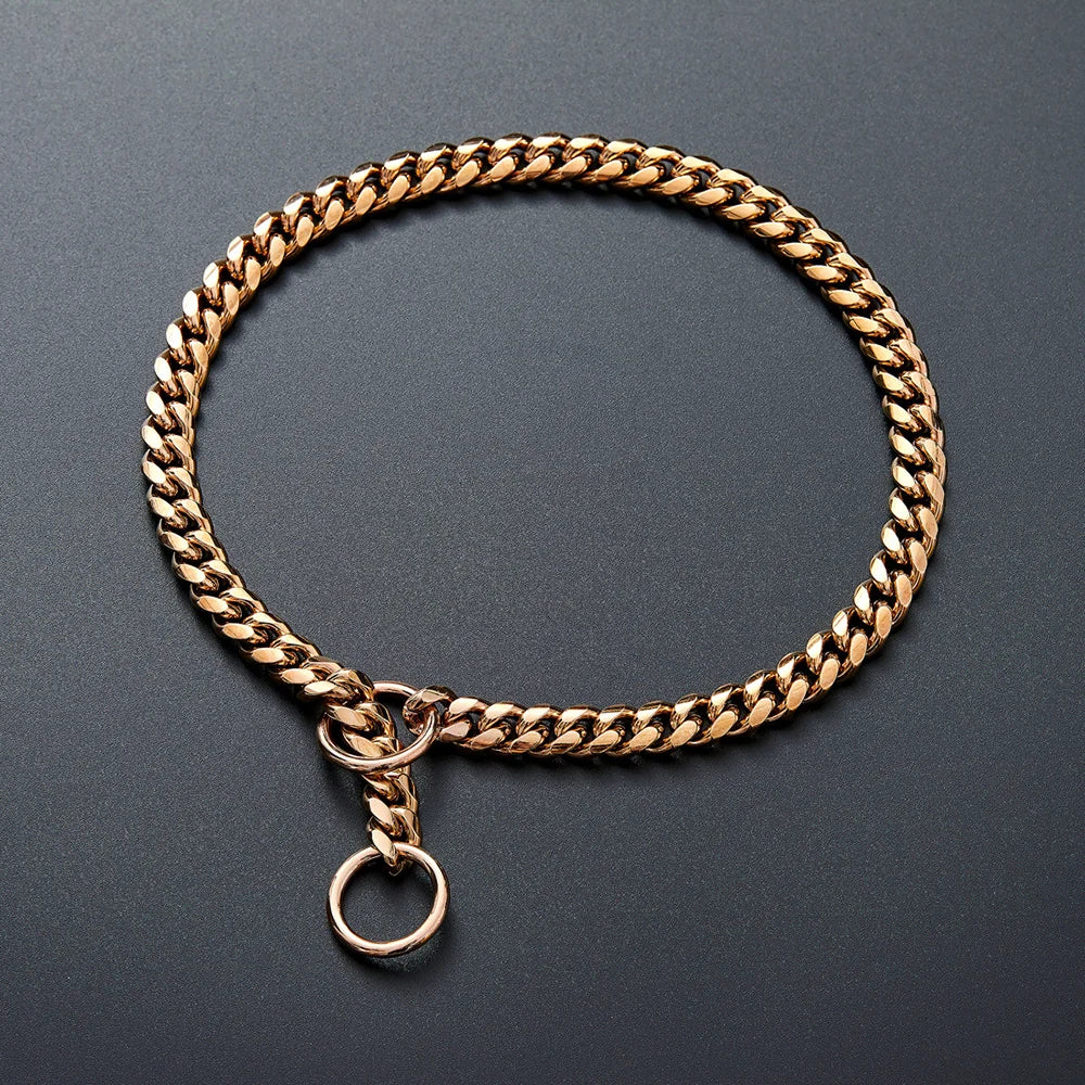 🐕 Heavy-Duty Gold Chain Dog Choke Collar – 10mm Gold-Plated Stainless Steel