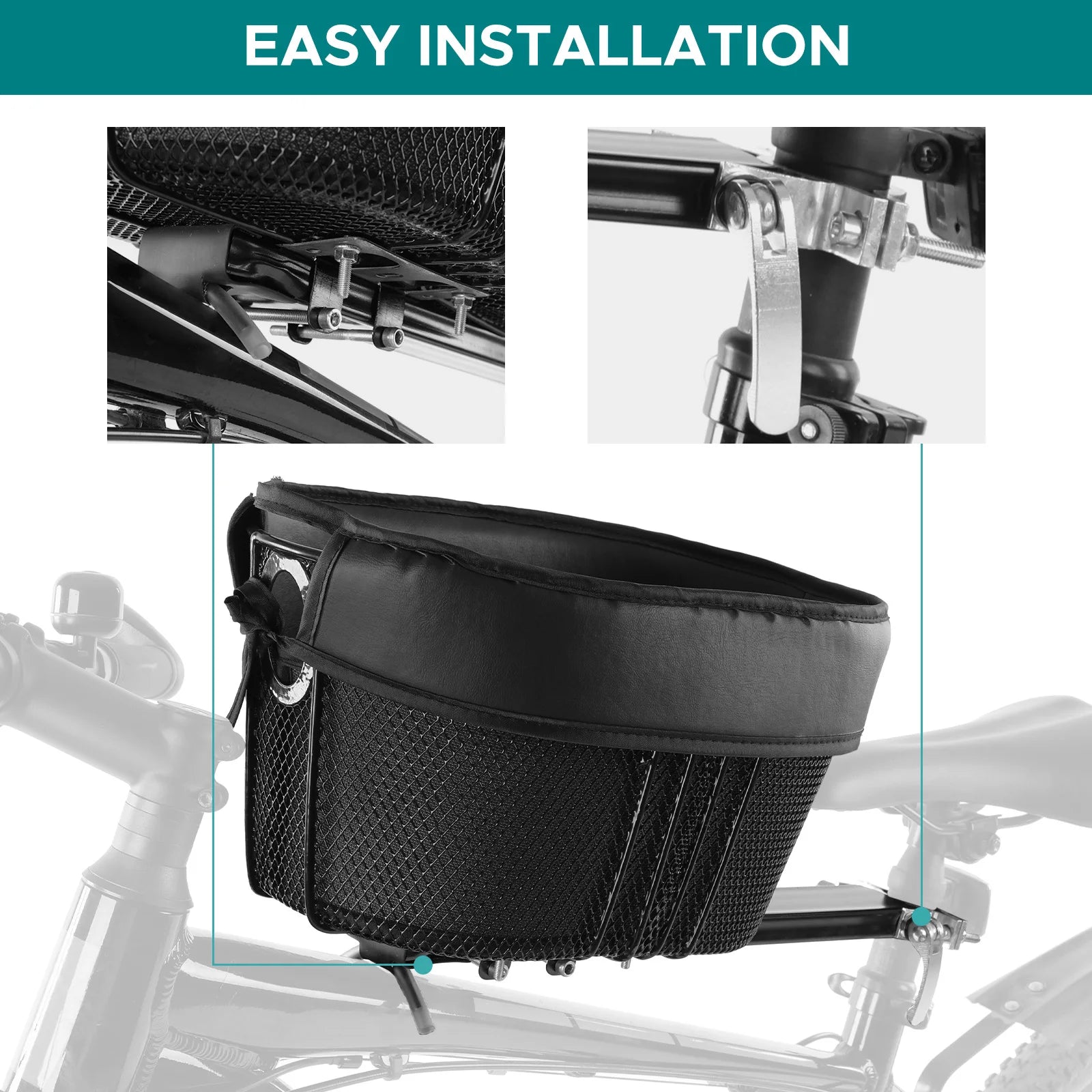 Dog Bike Basket – Portable Front Mount Pet Carrier for Bike with Sponge Liner & Safety Strap for Small Dogs & Cats