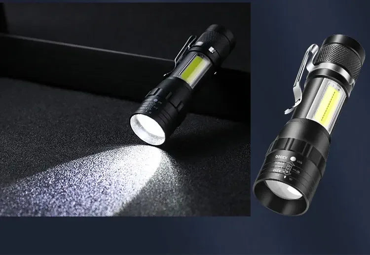 🔦 USB Rechargeable Mini Flashlight – COB+XPE Zoomable Torch with 3 Modes