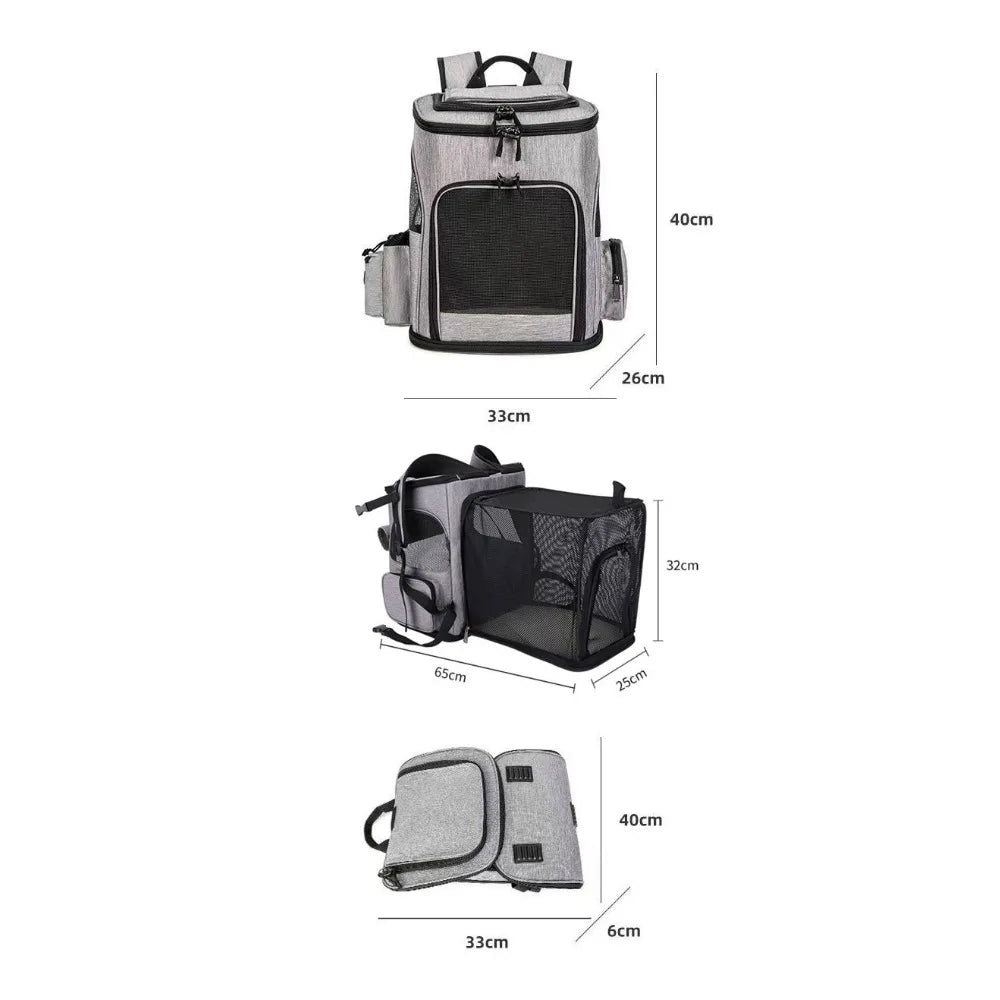 Breathable Expandable Pet Carrier Backpack – Foldable Cat & Dog Travel Bag with Large Capacity for Outdoor Trips & Vet Visits