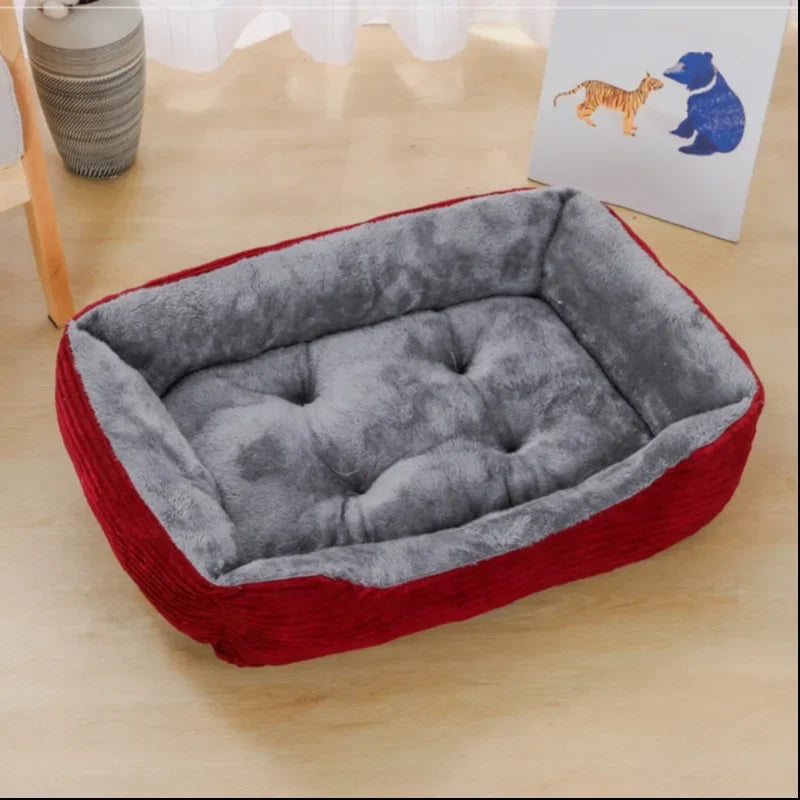 Square Plush Calming Dog & Cat Bed – Soft Sofa Cushion for Small & Medium Pets