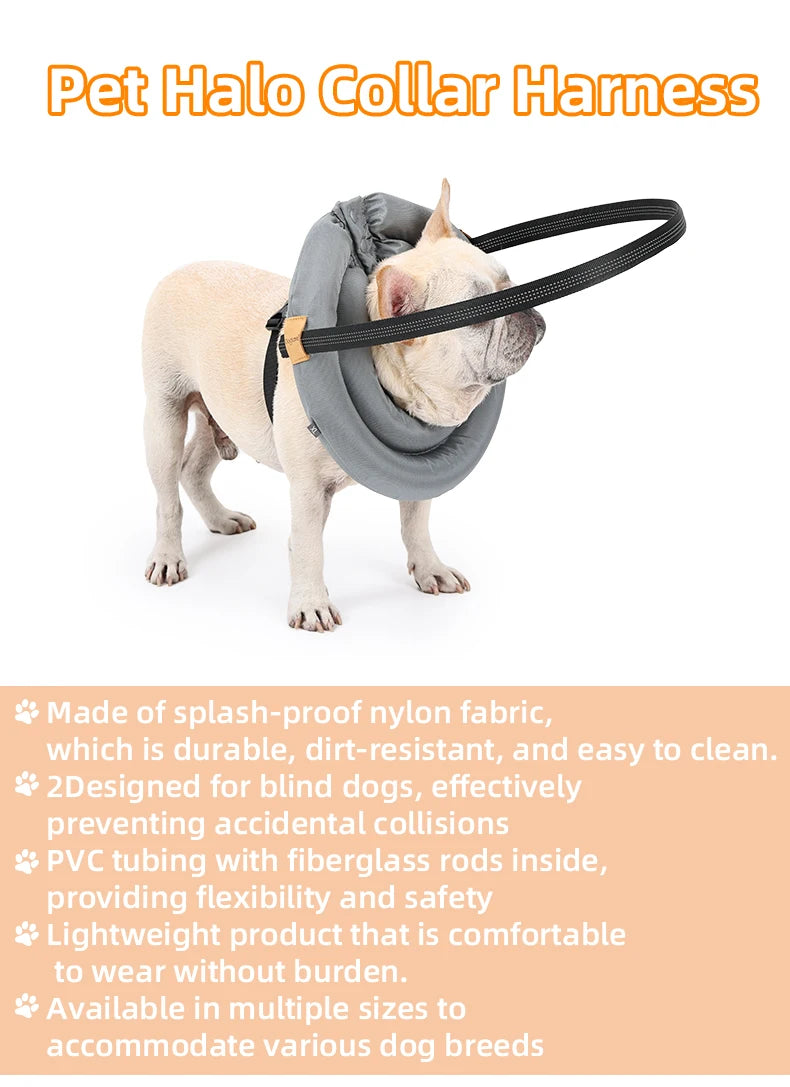 Blind Dog Collar Safety Harness – Adjustable Reflective Anti-Collision Guide Ring for Blind Dogs & Cats