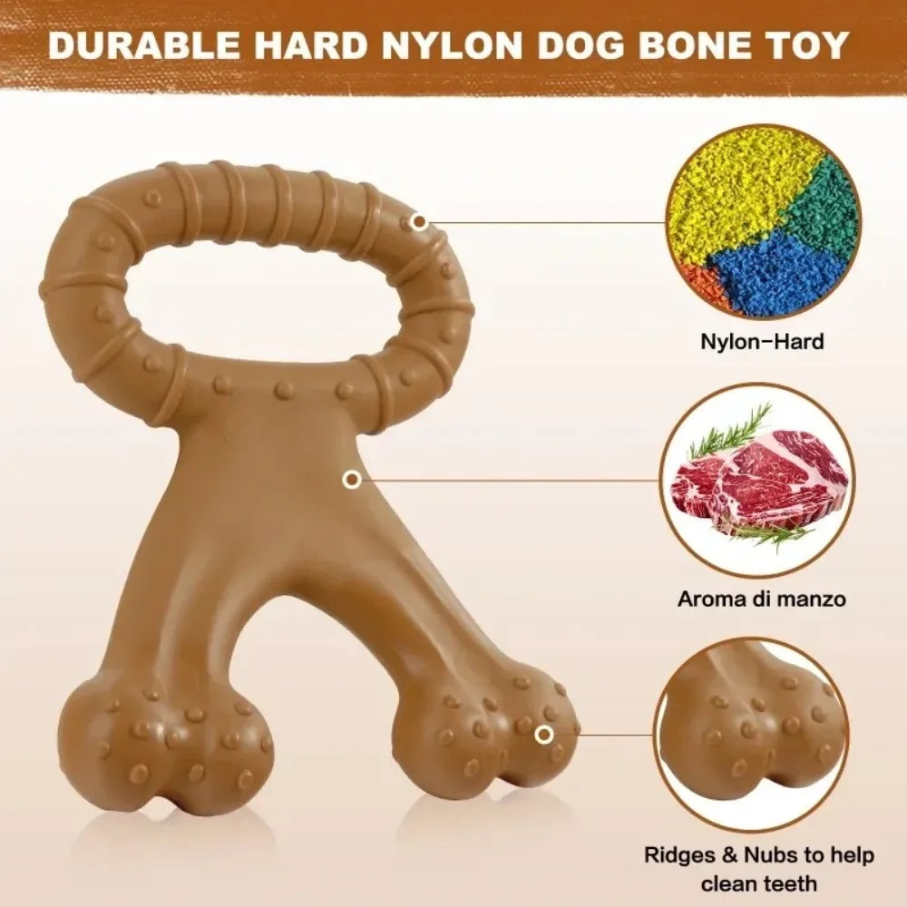 Durable Nylon Dog Chew Toy – Double Bone Shape with Beef & Bacon Flavor for Large Dogs, Teeth Cleaning & Interactive Play