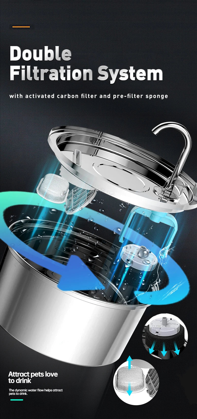 🐾 Replacement Filters for Stainless Steel Cat Water Fountain – Activated Carbon & Sponge Elements