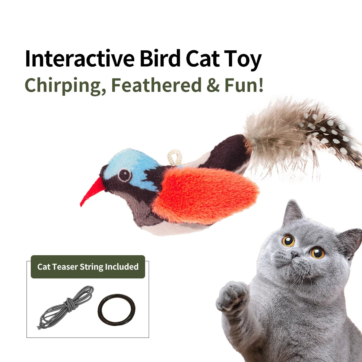 Chirp Bird Interactive Cat Toy with Realistic Sound 🐦🐾