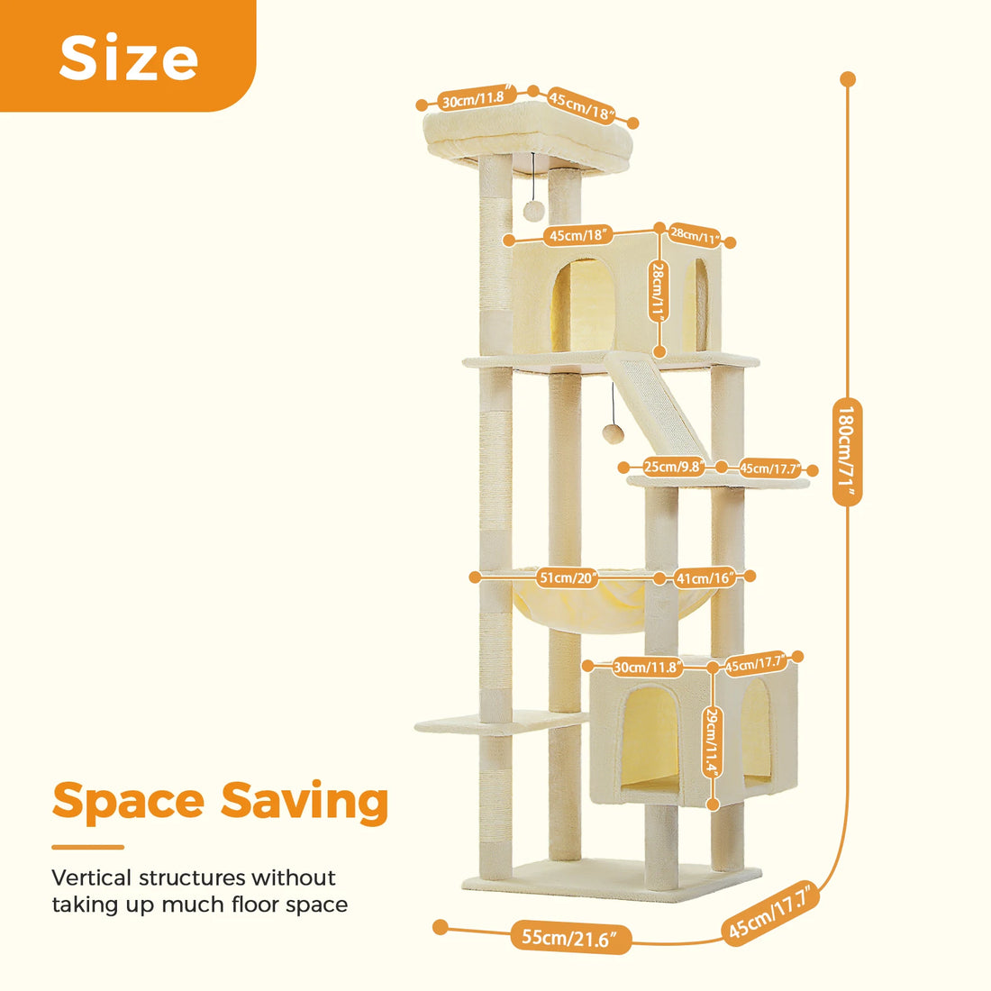 🛋️ 180cm Large Cat Tree Tower – Multi-Level Indoor Cat Furniture with Hammock, Sisal Scratching Posts & Cozy Perches