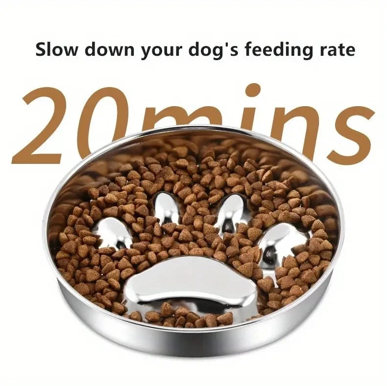 Premium Stainless Steel Slow Feeder Pet Bowl with Cervical Spine Protection – Anti-Choke Dog & Cat Food Bowl