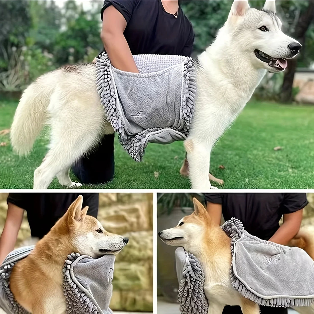 1 pet bath towel, made of Chenille material, specially designed for dogs, quickly absorbs water, suitable for cats and dogs