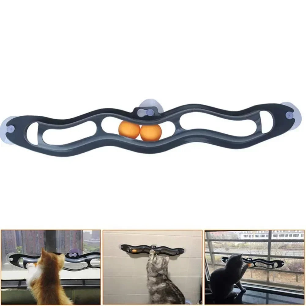 Interactive Suction Cup Track Ball Cat Toy – Window-Mounted Table Tennis Ball Toy for Active Indoor Cats & Kittens