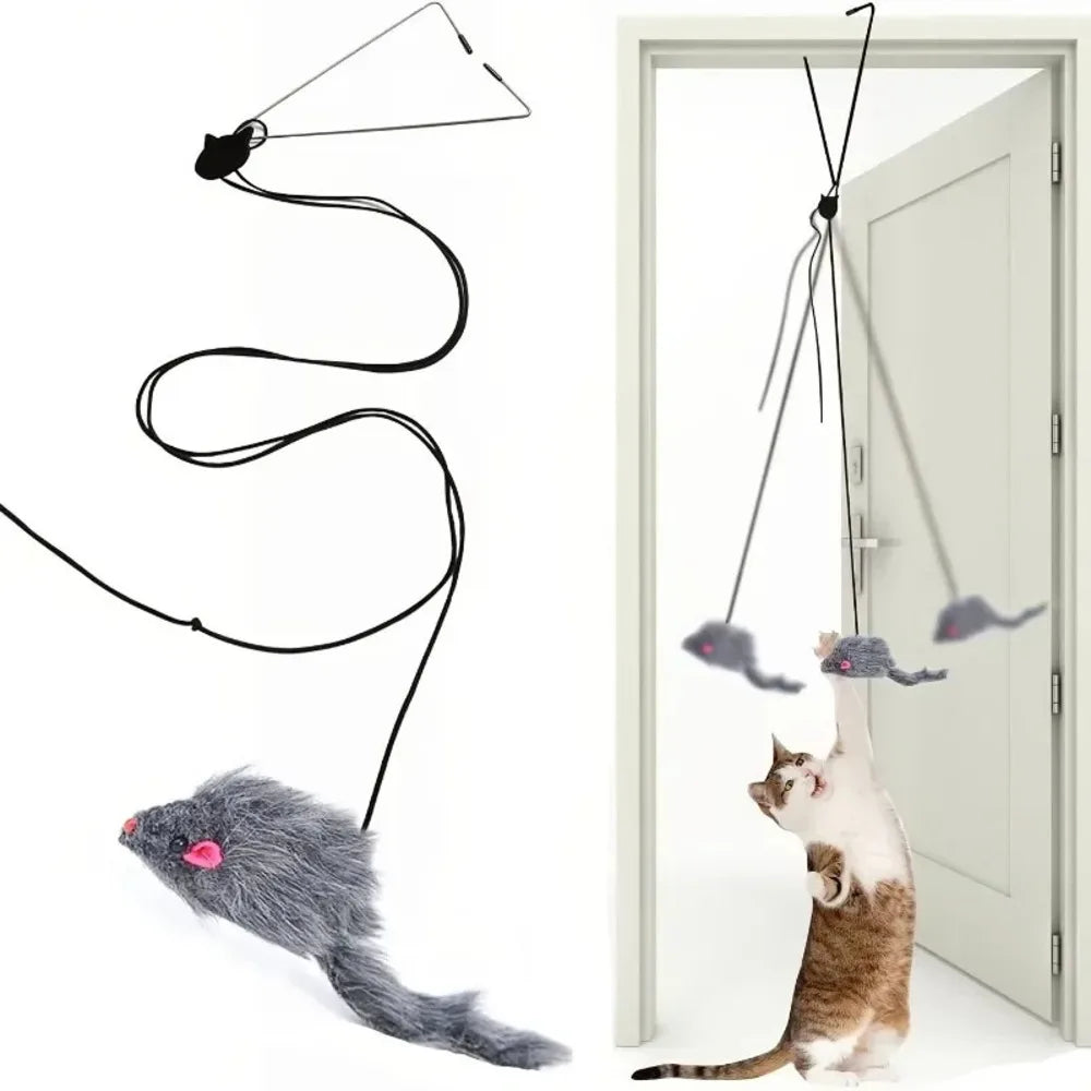 🐭 Simulation Mouse Door Hanging Toy – Retractable Cat Interactive Rope Toy