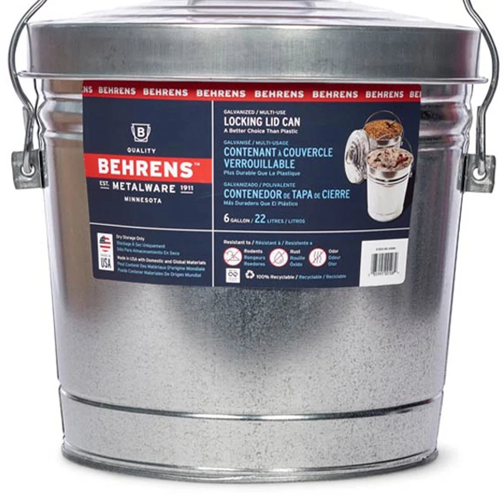 6-Gallon Galvanized Steel Storage Can with Locking Lid – Heavy Duty Metal Bin for Pet Food, Bird Seed, Charcoal & Garden Use