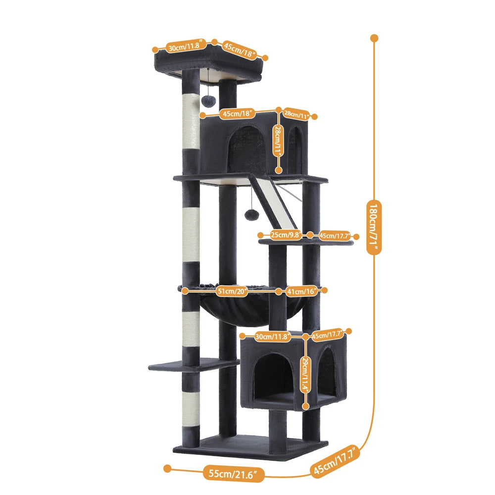 🛋️ 180cm Large Cat Tree Tower – Multi-Level Indoor Cat Furniture with Hammock, Sisal Scratching Posts & Cozy Perches