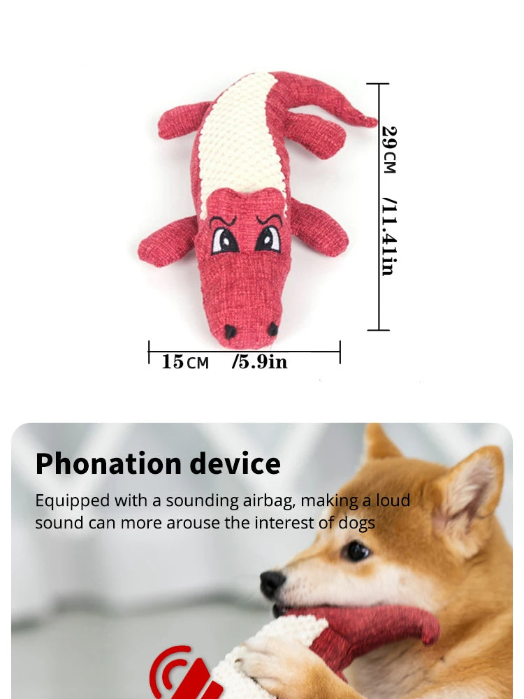 Interactive Plush Alligator Dog Chew Toy with Sound – Cartoon Animal