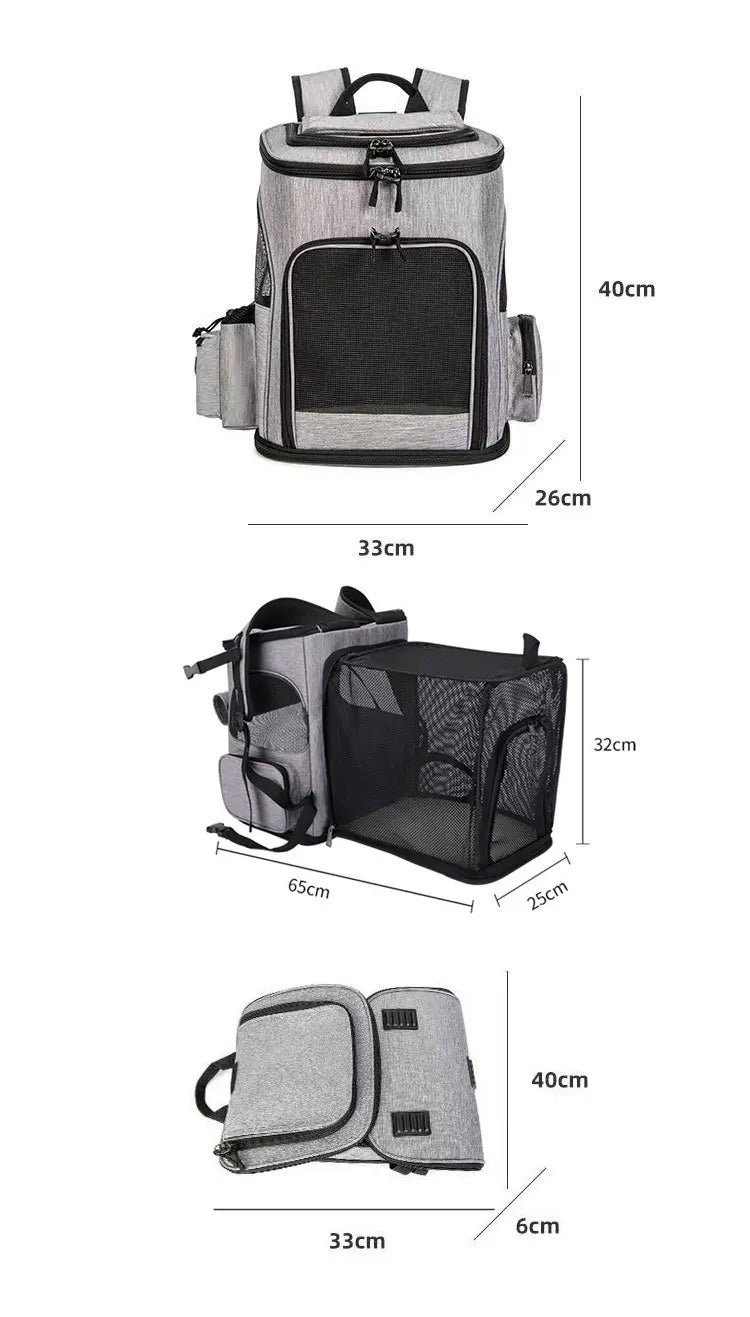 Breathable Expandable Pet Carrier Backpack – Foldable Cat & Dog Travel Bag with Large Capacity for Outdoor Trips & Vet Visits