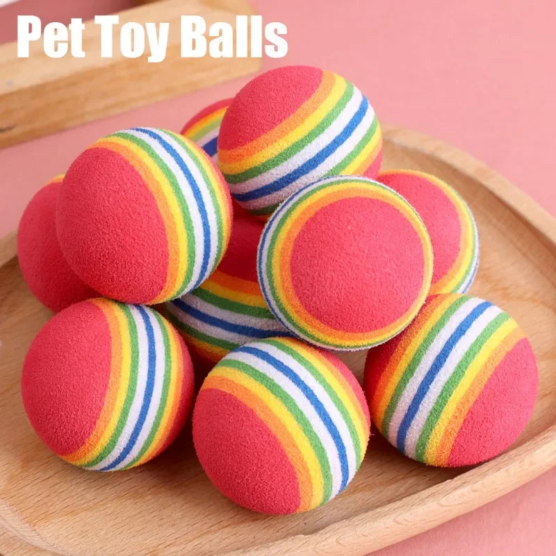 10/100PCS Rainbow EVA Pet Toy Balls – Interactive Jumping Cat & Dog Training Balls