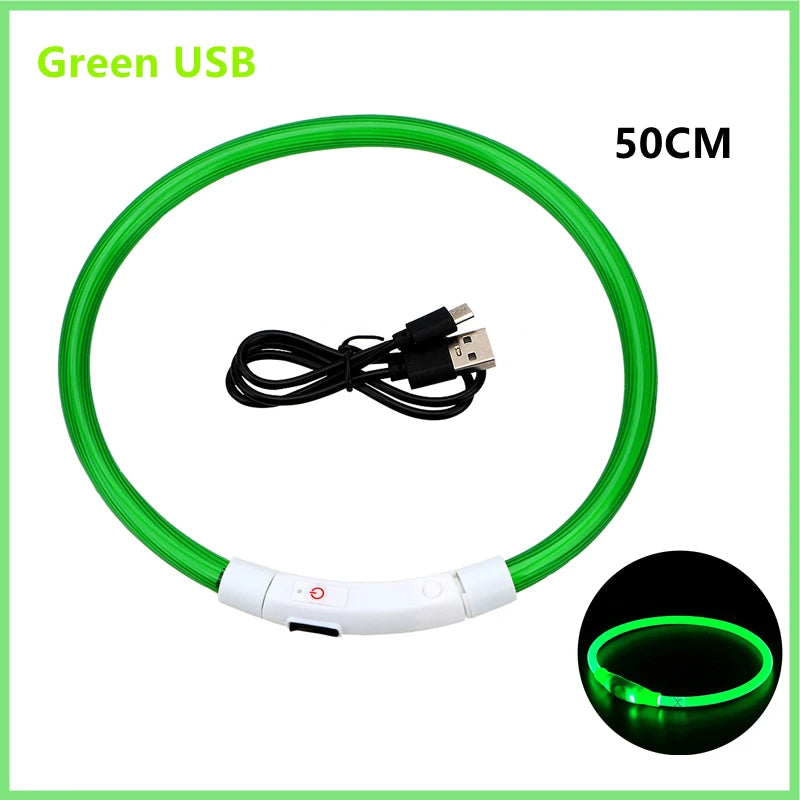 USB Rechargeable LED Glowing Pet Collar – Adjustable Night Light Safety Collar for Dogs & Cats