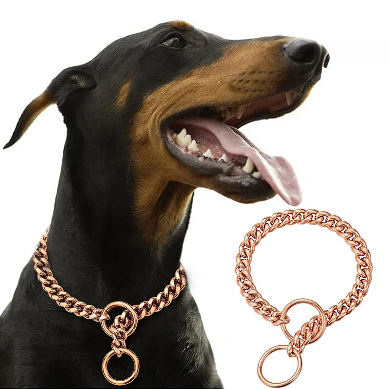 Stainless Steel Cuban Dog Chain Collar – Gold & Silver Training Link Collar