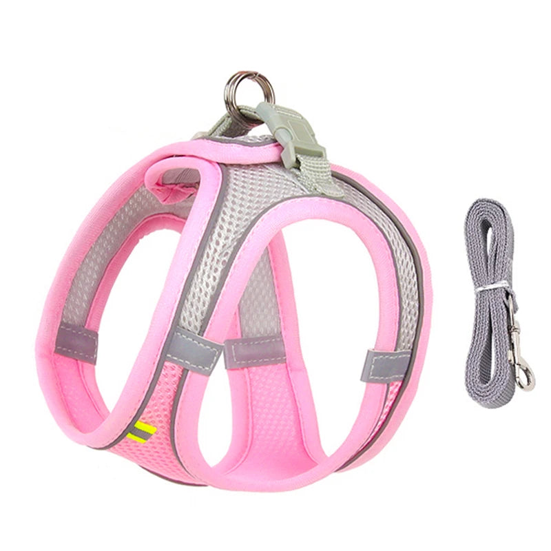 🐾 Adjustable Dog Harness & Leash Set – For Small Dogs, Cats, French Bulldogs, Chihuahuas & Pugs