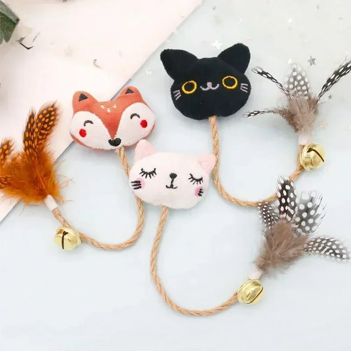 Feather Bell Cat Toy with Catnip – Animal Shape Molar Rod & Hemp Rope Chew Toy