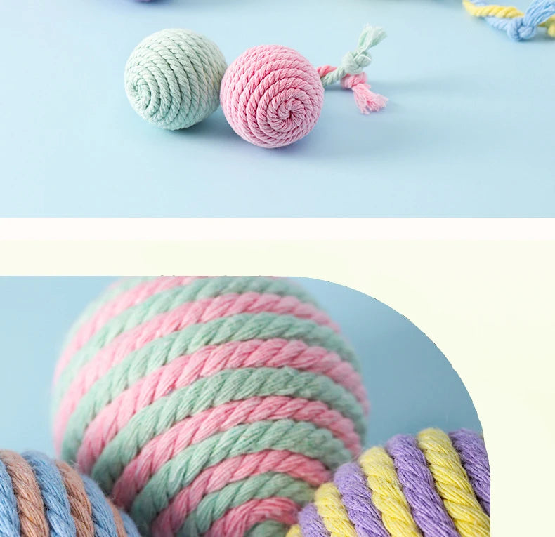 Colorful Cotton Rope Weave Ball – Interactive Teaser & Chew Toy for Cats & Dogs