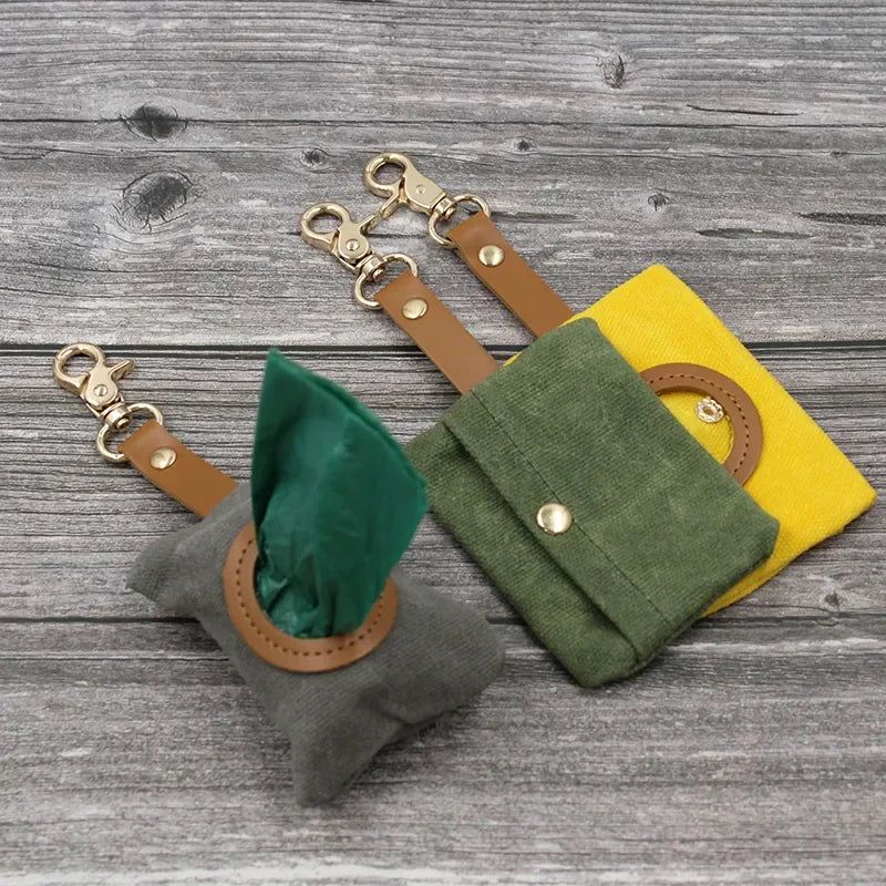 Canvas Pet Dog Poop Bag Holder – Adjustable Leash Attachment