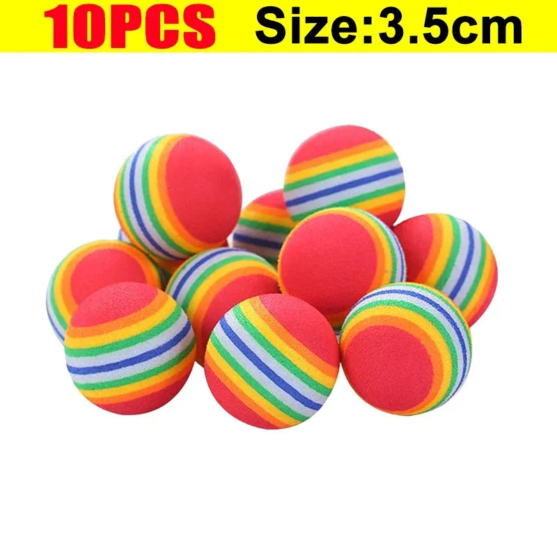 10/100PCS Rainbow EVA Pet Toy Balls – Interactive Jumping Cat & Dog Training Balls