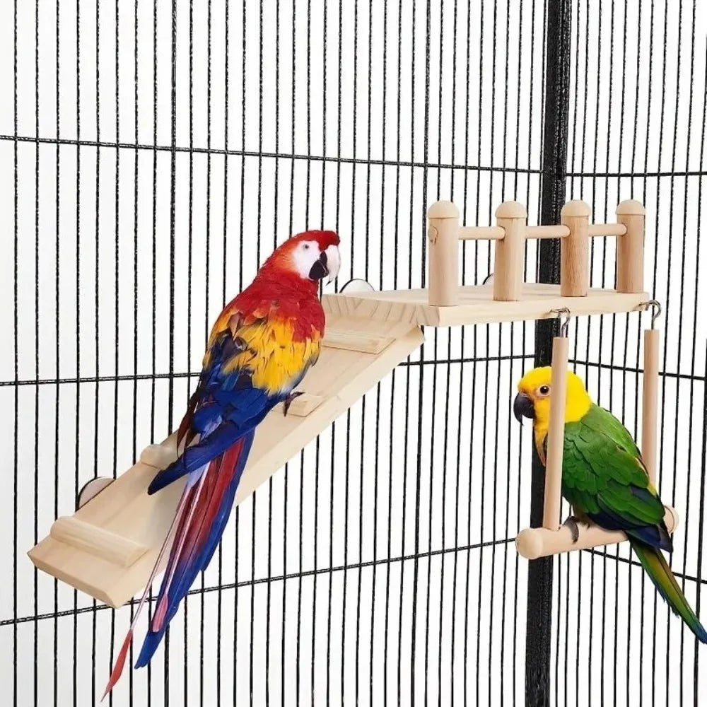 Bird Cage Toys Set – Wooden Perches, Swings & Climbing Ladders for Parrots