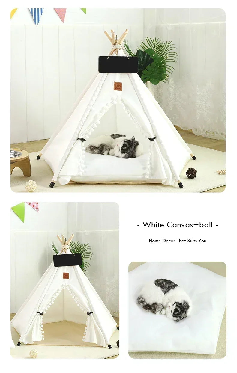 Pet Teepee Tent with Cushion – Washable Portable Indoor Dog & Cat House with Blackboard