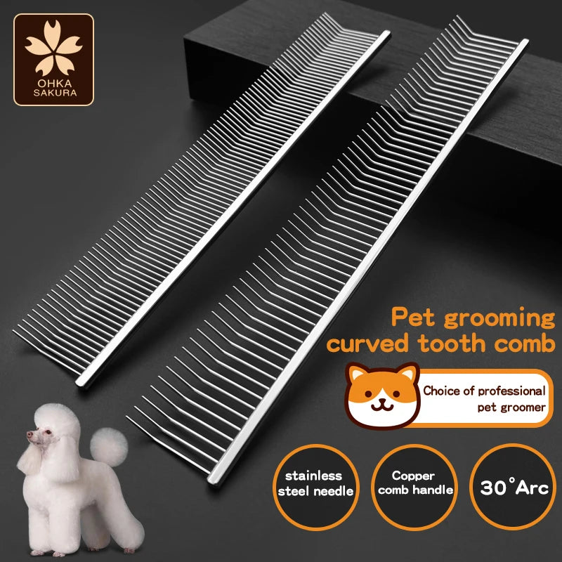 Curved Hook Pet Grooming Comb – Deep Deshedding & Fluffing Tool with Curved Teeth for Dogs & Cats