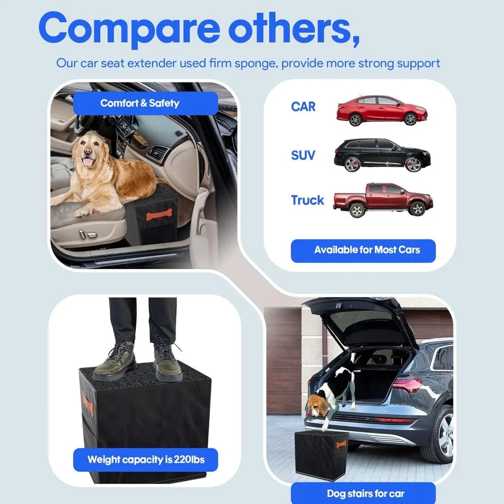 Dog Car Seat Extender Ramp – Hard Bottom Stairs for Car, Bed & Sofa
