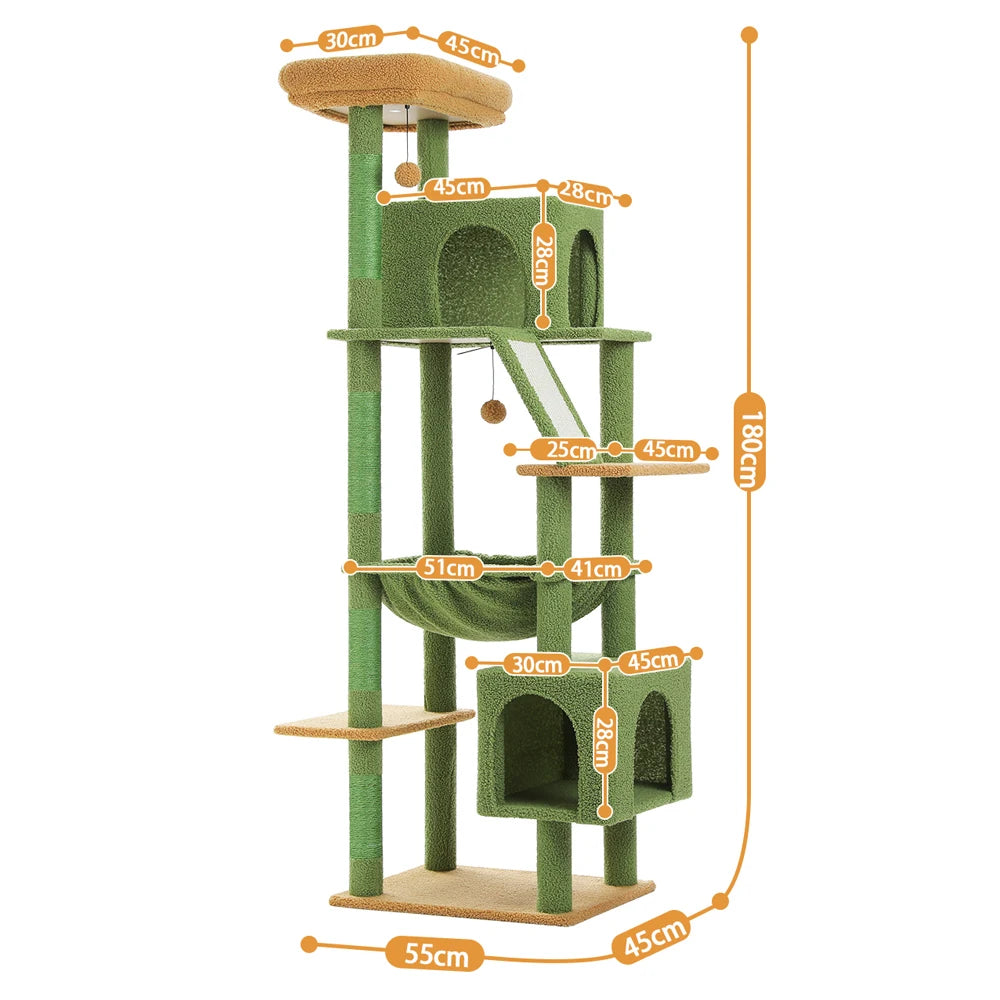 🛋️ 180cm Large Cat Tree Tower – Multi-Level Indoor Cat Furniture with Hammock, Sisal Scratching Posts & Cozy Perches