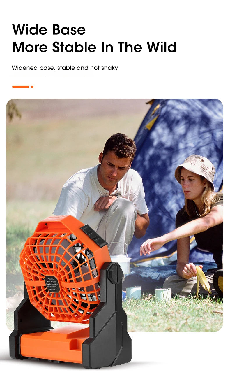 2024 Rechargeable Camping Fan with LED Light – 7800mAh Battery, Hook & Desk Mount for Tent, Car, or Outdoor Trips