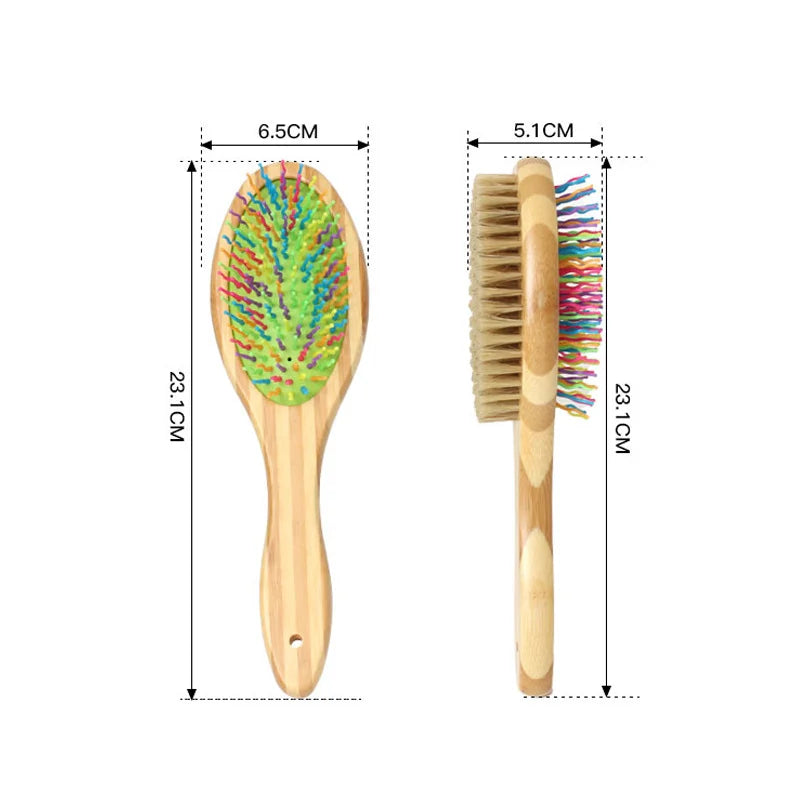 Bamboo Double-Sided Dog Brush – Pet Grooming & Massage Comb for Dogs and Cats | Eco-Friendly Soft Bristle & Pin Brush