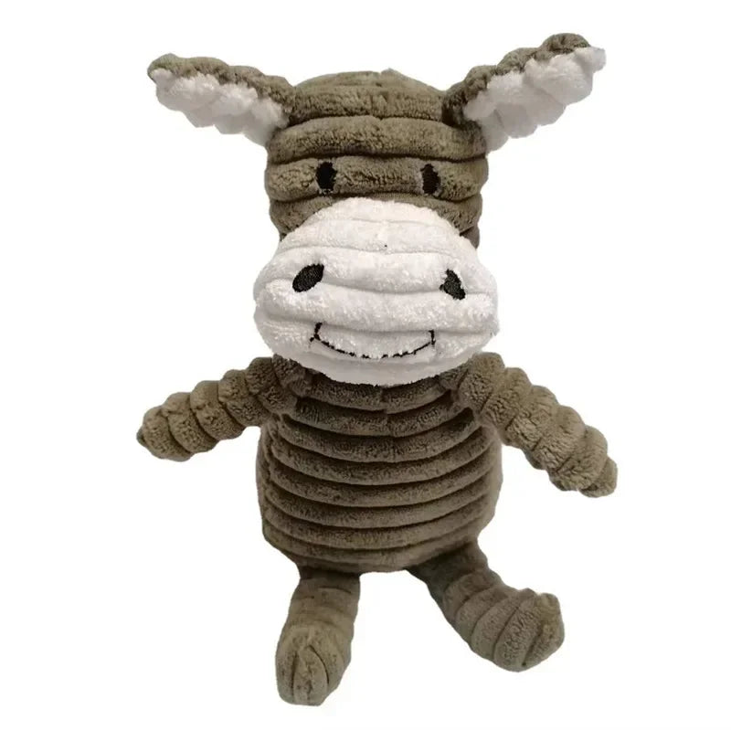 Plush Animal Squeaky Dog Toy – Bite Resistant Corduroy Chew Toy for Small & Large Dogs, Puppy Training Toy