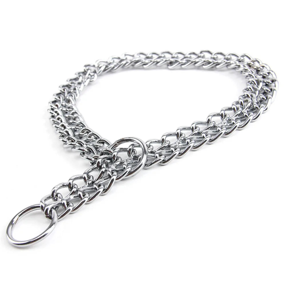 Double Row Stainless Steel Choke Collar – Adjustable Slip P Chain Dog Training Collar for Medium & Large Dogs