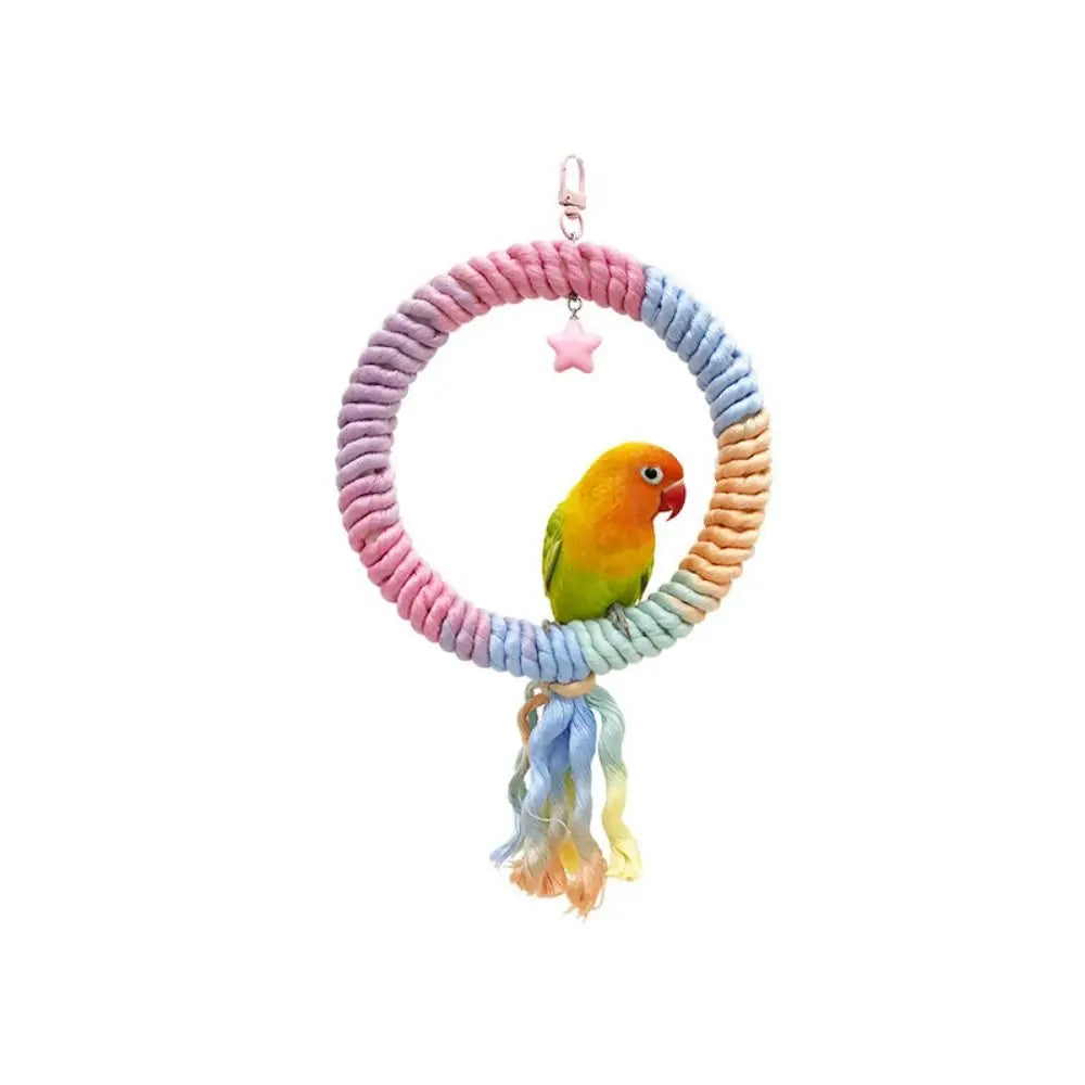 Colorful Cotton Parrot Rope Pole with Screw Clip – Rotating Bird Perch & Climbing Toy
