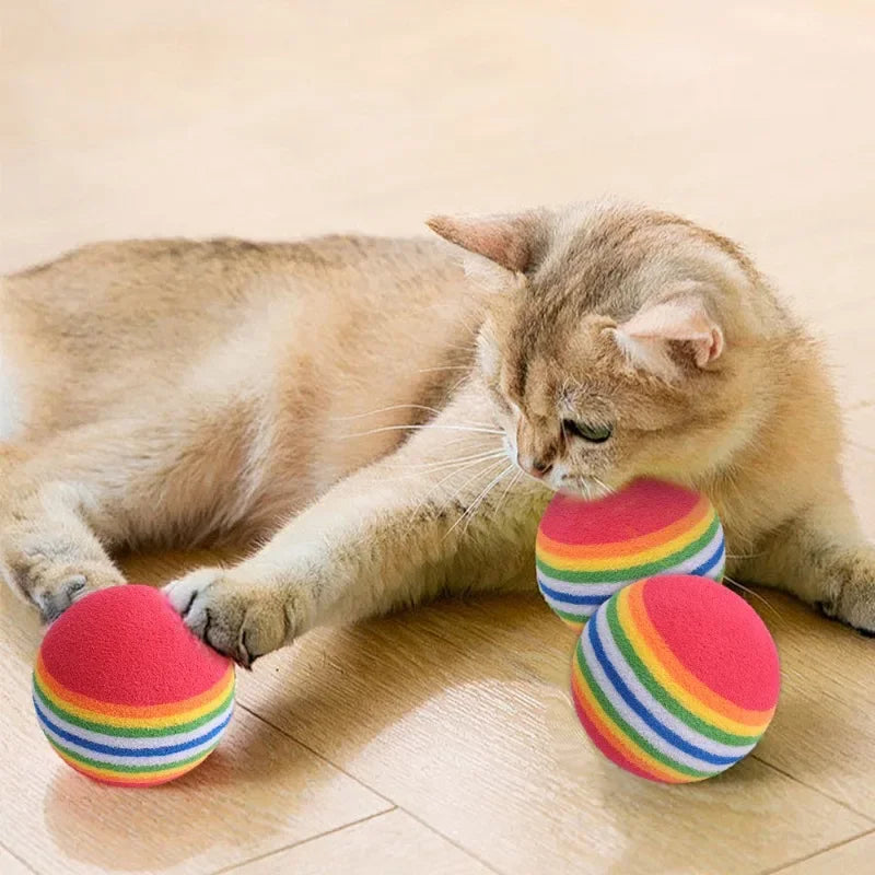 10/100PCS Rainbow EVA Pet Toy Balls – Interactive Jumping Cat & Dog Training Balls