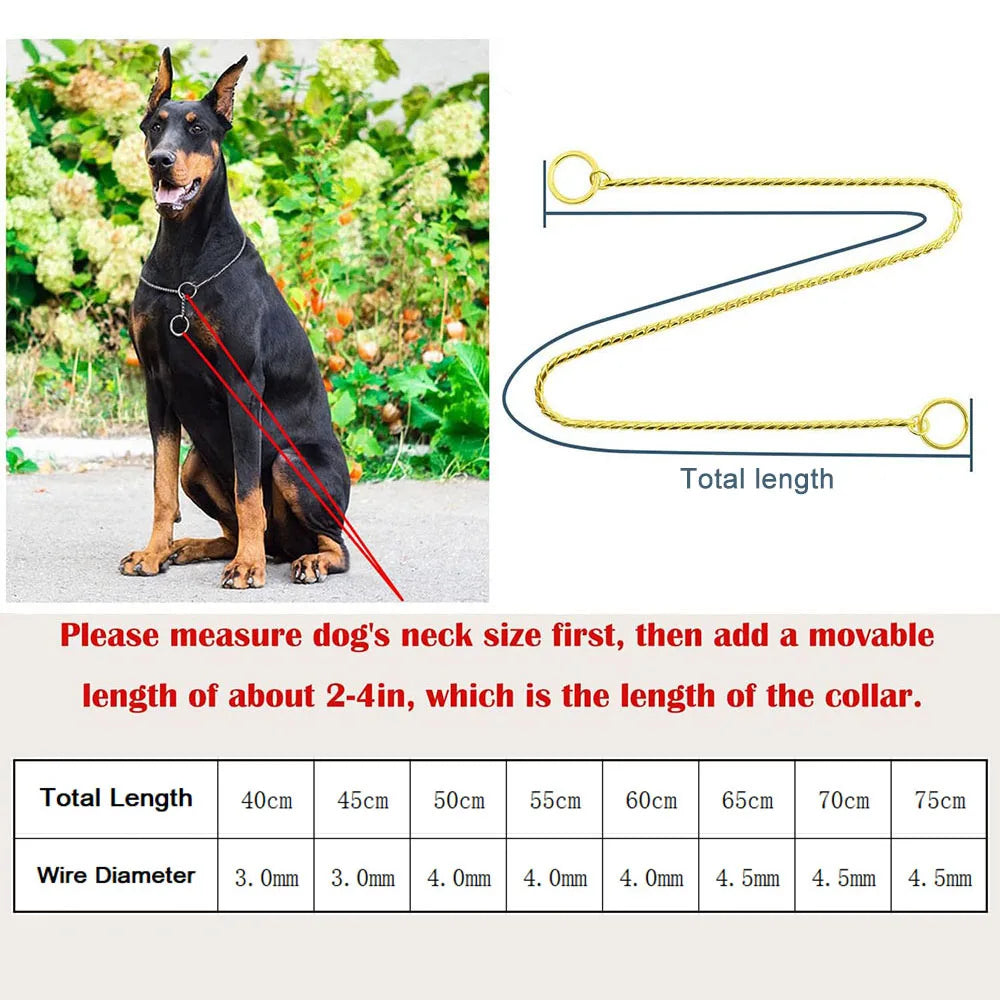 Dog Snake Chain Choke Collar – Metal Slip P Chain for Training & Walking