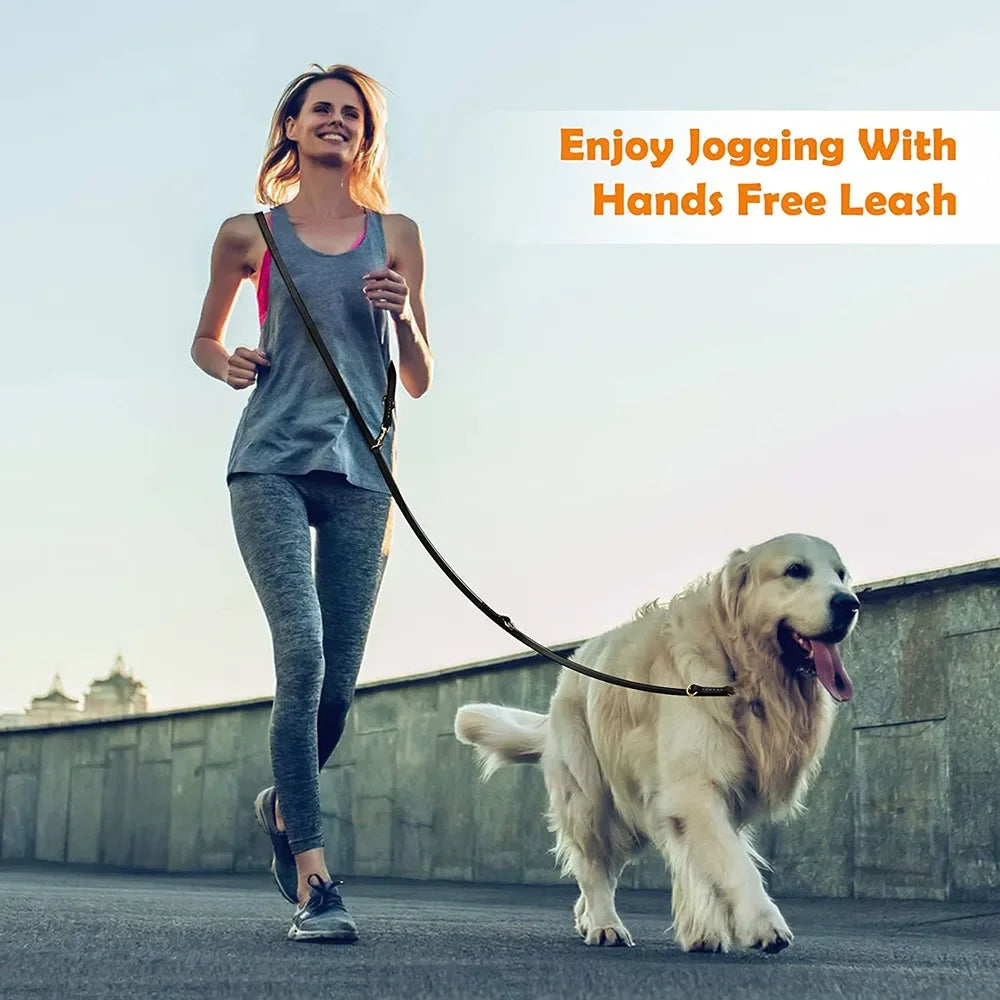 🐕 Genuine Leather Hands-Free Service Dog Leash – 7-in-1 Multi-Function Crossbody Pet Lead