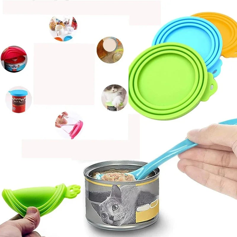 2pcs Reusable Pet Food Can Covers with Spoon – Silicone Lid Seal 🐾🥫