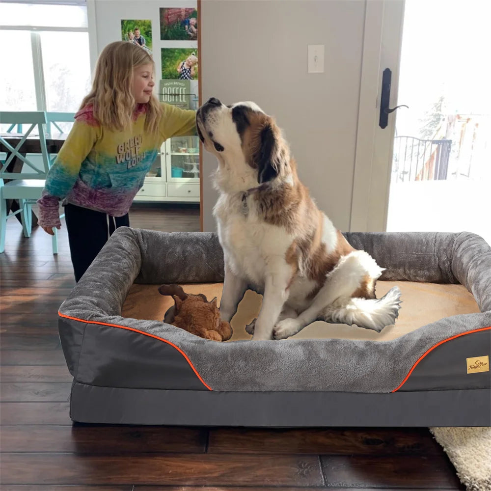 Jumbo Orthopedic Dog Bed with Memory Foam – Waterproof Pet Sofa Couch with Removable Cover & Bolsters
