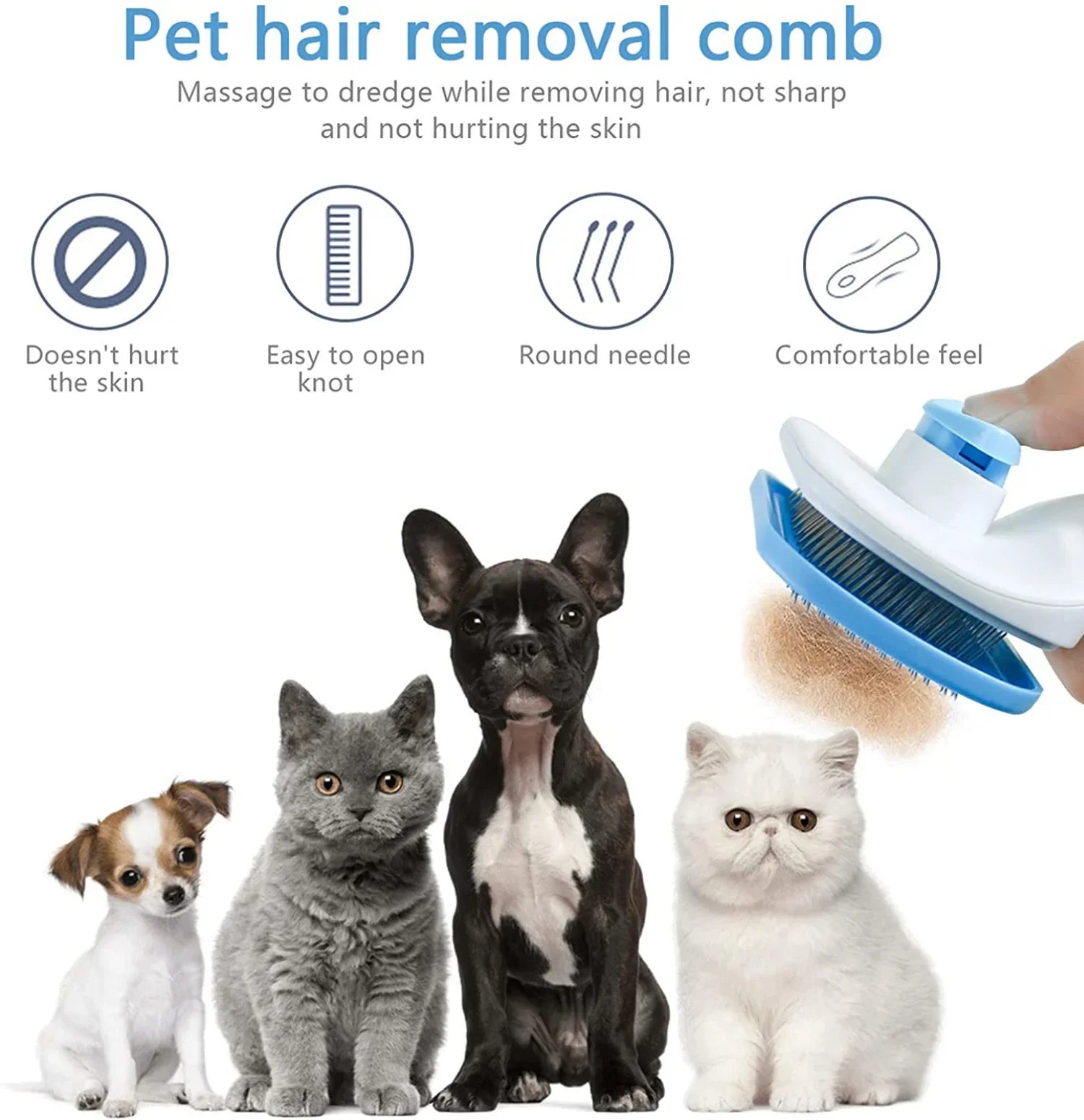 Pet Hair Remover Brush 🐾 Grooming Comb for Long-Haired Dogs & Cats