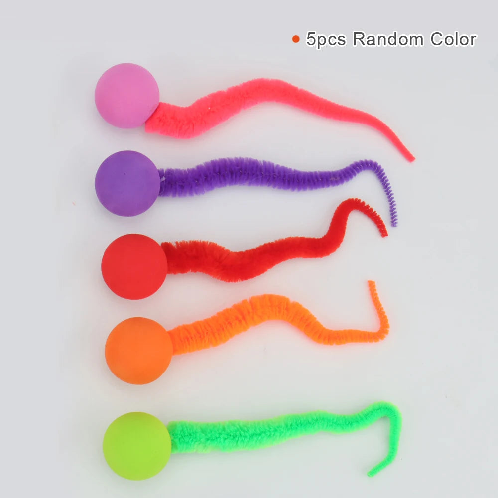 Plush Long Tail Cat Toy – Interactive Ball with Wood Ring for Training