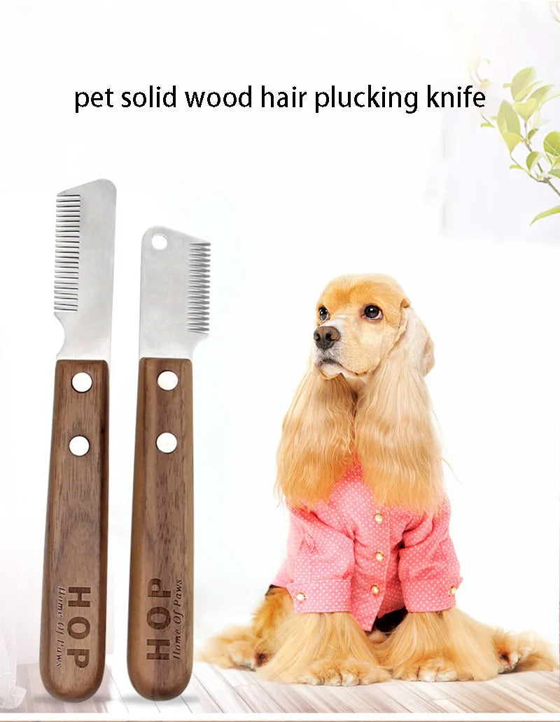 Professional Stainless Steel Dog Comb with Wooden Handle – Stripping Knife Grooming Tool for Dogs & Cats