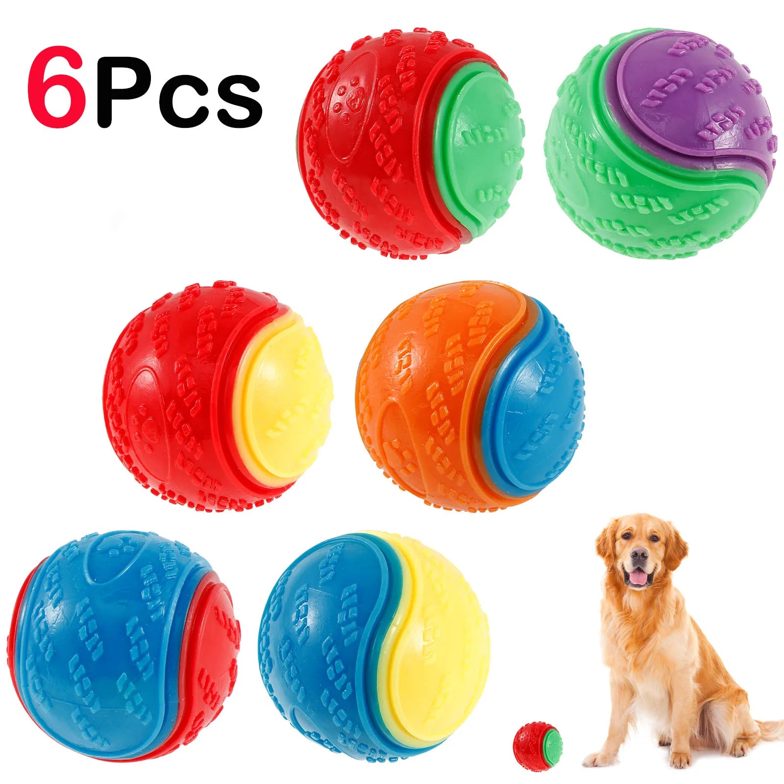 6PCS Squeaky Dog Balls – Interactive TPR Chew Toys for Dogs, Bite-Resistant & Teeth Cleaning Pet Toys