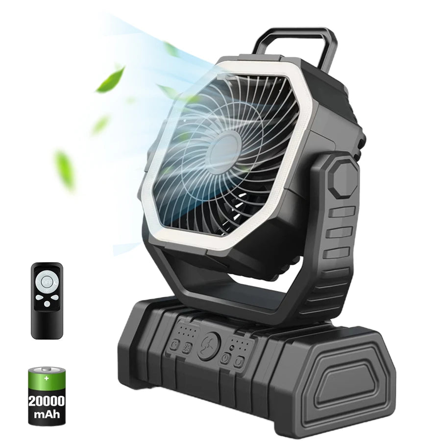 🌬️ 20000mAh / 10000mAh USB Rechargeable Camping Fan – Portable Wireless Air Circulator with Hook & 270° Head Rotation