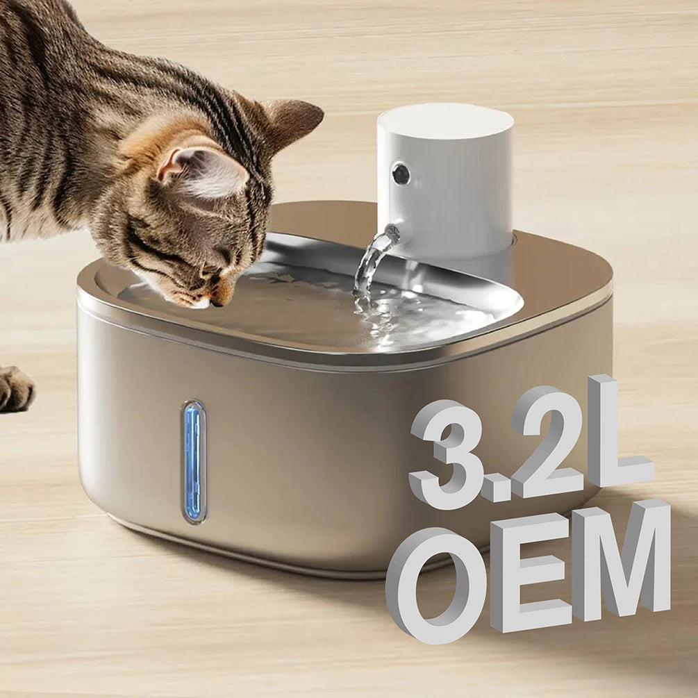 🐾 3.2L Wireless Stainless Steel Cat Water Fountain – Rechargeable with Infrared Sensor & 3 Modes